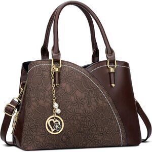 Women’s -coffee Triple Compartment Satchel Fashion Top Handle Shoulder Bag